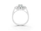 Platinum Emerald Cut Moissanite Floral Double Halo Engagement Ring with Prong Setting_141