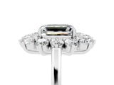 Platinum Emerald Cut Moissanite Floral Double Halo Engagement Ring with Prong Setting_143