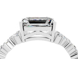 Platinum Emerald Cut Moissanite Scattered Round Accent Ring with Prong Setting_34