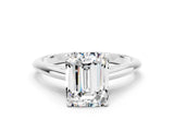 Platinum Emerald Cut Moissanite Solitaire Engagement Ring with Cathedral Setting and Four-Prong Mount_12
