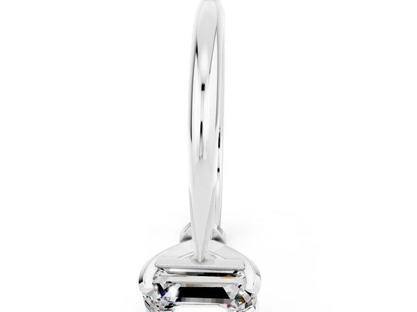 Platinum Emerald Cut Moissanite Solitaire Engagement Ring with Classic Band and Four-Prong Setting