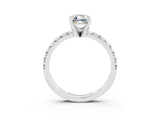 Platinum Emerald Cut Moissanite Solitaire Pavé Engagement Ring with Round Band and Prong Setting_87