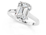 Platinum Emerald Cut Moissanite Solitaire Ring with Flower Prong Setting and Classic Band_1