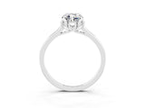 Platinum Emerald Cut Moissanite Solitaire Ring with Flower Prong Setting and Classic Band_3
