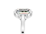 Platinum Emerald Cut Moissanite Solitaire Ring with Flower Prong Setting and Classic Band_5