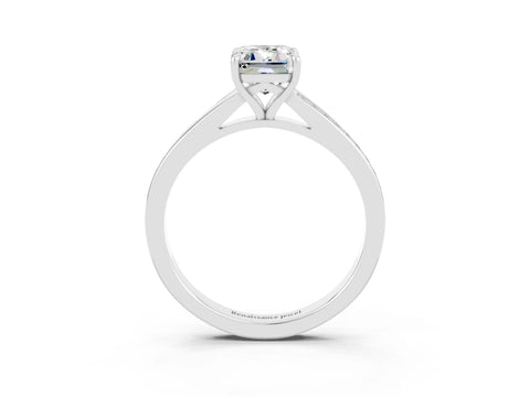 Platinum Emerald Cut Moissanite Solitaire Ring with Pavé Band and Prong Setting_15