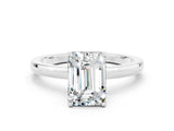 Platinum Emerald Cut Moissanite Solitaire Ring with Thin Band and Prong Setting_54