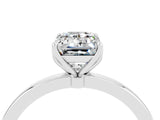 Platinum Emerald Cut Moissanite Solitaire Ring with Thin Band and Prong Setting_58