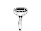 Platinum Emerald Cut Moissanite Solitaire Ring with Thin Band and Prong Setting_59
