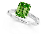 Platinum Emerald Cut Peridot Engagement Ring with Side Stone Accents and Four-Prong Setting_25