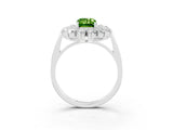 Platinum Emerald Cut Peridot Floral Double Halo Engagement Ring with Prong Setting_189