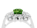 Platinum Emerald Cut Peridot Floral Double Halo Engagement Ring with Prong Setting_190