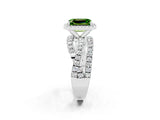 Platinum Emerald Cut Peridot Halo Ring with Round Split Shank and Prong Setting_68