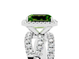 Platinum Emerald Cut Peridot Halo Ring with Round Split Shank and Prong Setting_71