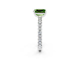 Platinum Emerald Cut Peridot Pavé Solitaire Ring with Round Band and Prong Setting_44