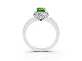 Platinum Emerald Cut Peridot Scalloped Halo Engagement Ring with Round Shared Prong Band_33
