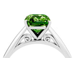 Platinum Emerald Cut Peridot Solitaire Engagement Ring with Cathedral Setting and Four-Prong Mount_4