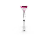 Platinum Emerald Cut Pink Sapphire Engagement Ring with Side Stone Accents and Four-Prong Setting_14