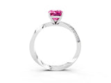 Platinum Emerald Cut Pink Sapphire Engagement Ring with Side Stone Accents and Four-Prong Setting_15