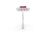 Platinum Emerald Cut Pink Sapphire Floral Double Halo Engagement Ring with Prong Setting_122