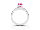 Platinum Emerald Cut Pink Sapphire  Halo Twist Band Solitaire Prong Setting Ring_27