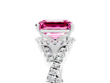 Platinum Emerald Cut Pink Sapphire  Halo Twist Band Solitaire Prong Setting Ring_29