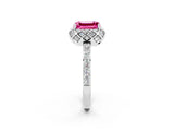 Platinum Emerald Cut Pink Sapphire Scalloped Halo Engagement Ring with Round Shared Prong Band_32