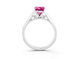 Platinum Emerald Cut Pink Sapphire Solitaire Engagement Ring with Cathedral Setting and Four-Prong Mount_15