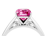 Platinum Emerald Cut Pink Sapphire Solitaire Engagement Ring with Cathedral Setting and Four-Prong Mount_16