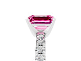 Platinum Emerald Cut Pink Sapphire Solitaire Pavé Engagement Ring with Round Band and Prong Setting_95
