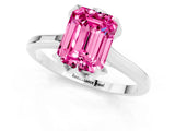 Platinum Emerald Cut Pink Sapphire Solitaire Ring with Flower Prong Setting and Classic Band_1