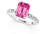 Platinum Emerald Cut Pink Sapphire Solitaire Ring with Round  Pavé Band and Four-Prong Setting_25