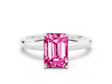 Platinum Emerald Cut Pink Sapphire Solitaire Ring with Thin Band and Prong Setting_42