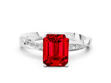 Platinum Emerald Cut Ruby Engagement Ring with Side Stone Accents and Four-Prong Setting_24