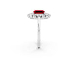 Platinum Emerald Cut Ruby Floral Double Halo Engagement Ring with Prong Setting_152