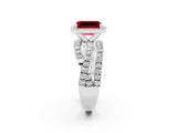 Platinum Emerald Cut Ruby Halo Ring with Round Split Shank and Prong Setting_68
