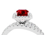 Platinum Emerald Cut Ruby Halo Ring with Round Split Shank and Prong Setting_70