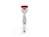Platinum Emerald Cut Ruby  Halo Twist Band Solitaire Prong Setting Ring_14