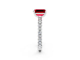 Platinum Emerald Cut Ruby Pavé Solitaire Ring with Round Band and Prong Setting_44