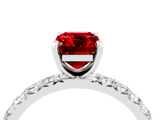 Platinum Emerald Cut Ruby Pavé Solitaire Ring with Round Band and Prong Setting_46