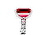 Platinum Emerald Cut Ruby Pavé Solitaire Ring with Round Band and Prong Setting_47