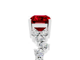 Platinum Emerald Cut Ruby Scattered Round Accent Ring with Prong Setting_41