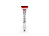 Platinum Emerald Cut Ruby Solitaire Pavé Engagement Ring with Round Band and Prong Setting_86