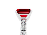 Platinum Emerald Cut Ruby Solitaire Pavé Engagement Ring with Round Band and Prong Setting_89