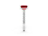Platinum Emerald Cut Ruby Solitaire Ring with Round  Pavé Band and Four-Prong Setting_26