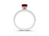 Platinum Emerald Cut Ruby Solitaire Ring with Round  Pavé Band and Four-Prong Setting_27