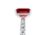 Platinum Emerald Cut Ruby Solitaire Ring with Round  Pavé Band and Four-Prong Setting_29