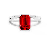 Platinum Emerald Cut Ruby Solitaire Ring with Thin Band and Prong Setting_42