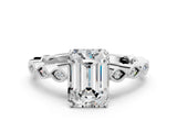 Platinum Emerald Cut Solitaire Diamond Ring with Infinity Twist Band and Four-Prong Setting_13