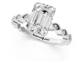 Platinum Emerald Cut Solitaire Diamond Ring with Infinity Twist Band and Four-Prong Setting_14